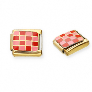 Stainless steel charms for italian bracelet chequered Gold-Pink-Red