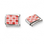 Stainless steel charms for italian bracelet chequered Silver-Pink-Red