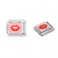 Stainless steel charms for italian bracelet kiss Silver-Pink-Red