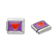 Stainless steel charms for italian bracelet heart with arrow Silver-Purple-Red