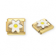 Stainless steel charms for italian bracelet flower Gold-White-Yellow
