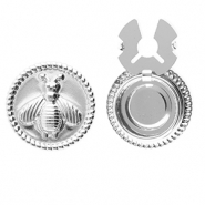 Stainless steel button covers round with bee Silver