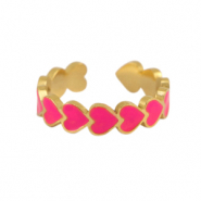 Stainless steel rings enamel heart Magenta-Gold