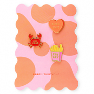 BY31® Pins "Fuck this" / "Oh crab" / "Fri yay" on card Orange-Multicolour Pink-Red-Yellow