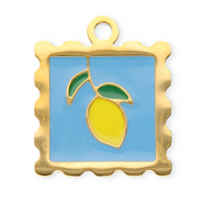 Stainless steel charms square with lemon Gold-Blue-Yellow-Dark Green