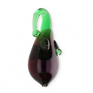 Handmade glass charms eggplant Transparent Berry Wine Red-Transparent Green
