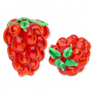 Handmade glass beads raspberry Red-Green