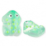 Handmade glass beads frog Transparent Meo Mint Green-White-Black