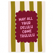 BY31&reg; Jewellery cards "May all your delulu come trululu" Olive Green-Off White-Bordeaux Red-Pink