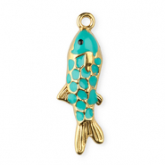 Stainless steel charm enamel fish Gold-Turquoise Green