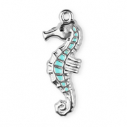 Stainless steel charm enamel seahorse Silver-Light Blue