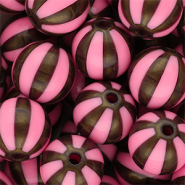 16 mm DQ&reg; acrylic beads with stripes Pink-Golden Brown