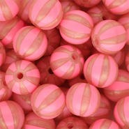 12 mm DQ&reg; acrylic beads with stripes Coral Pink-Peach Pink