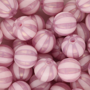 12 mm DQ&reg; acrylic beads with stripes Vintage Pink