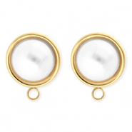 BY31&reg; Stainless Steel findings earrings&nbsp;/&nbsp;earpins round with imitation pearl with loop Gold-White