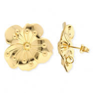 BY31&reg; Stainless Steel findings earrings&nbsp;/&nbsp;earpins flower with loop Gold