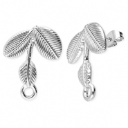 Stainless steel findings earrings / earpin leafs with loop Silver