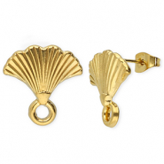 Stainless steel findings earrings / earpin fan with loop Gold