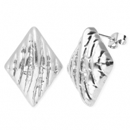 Stainless steel findings earrings / earpin rhombus with loop Silver