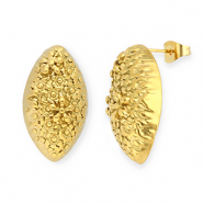 Stainless steel findings earrings / earpin oval with flowers with loop Gold