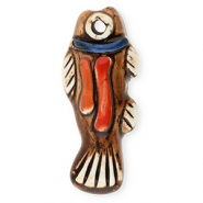 Pendant ceramic fish Brown-White-Dark Blue-Red