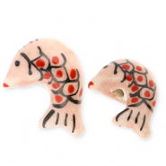Beads ceramic fish Vintage Pink-Red-Black