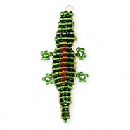 BY31® Glass seed beads charms crocodile Dark Green-Amber Brown-Black-Gold