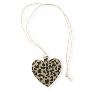 Statement charms heart with leopard print Beige Brown-Dark Brown