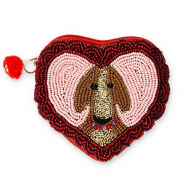 Purse hand with dog Gold-Silverlined Red-Light Pink-Brown