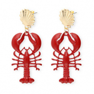 Trendy earrings&nbsp;/&nbsp;earpins enamel shell & lobster with stainless steel post Gold-Dark Red
