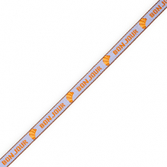 BY31&reg; Ribbon tekst "Bonjour" Lavender Blue-Orange-Brown
