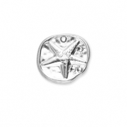 Stainless steel charms round with starfish Silver