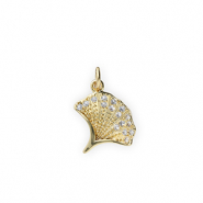 Brass TQ metal charms ginkgo leaf with rhinestones Gold-Transparent