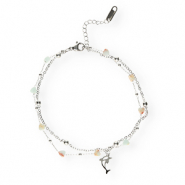 Stainless steel anklets stone heart Silver-Blue