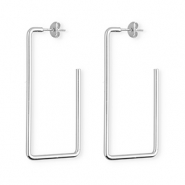 Stainless steel earrings / earpins rectangle Silver