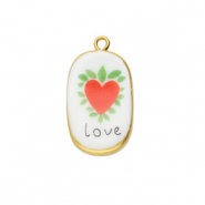 Ceramic charms oval with heart Gold-White-Red-Green-Black