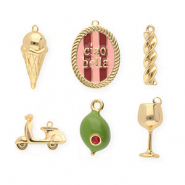 BY31&reg; Eco-brass metal charms assorted value pack (6 pcs) Gold-Olive Green-Light Pink-Red