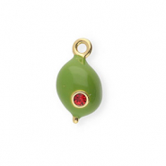 BY31&reg; Eco-brass metal charms with enamel olive Gold-Olive Green-Red