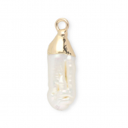 Imperfect freshwater pearls charm tooth Gold-Natural White