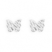 Stainless Steel findings earrings / earpins butterfly with loop Silver