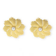 Stainless steel findings earrings&nbsp;/&nbsp;earpins flower with imitation pearl with loop Gold-White
