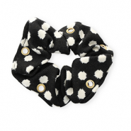 Scrunchie hair tie dots with eyes Black-White-Gold
