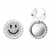 Button covers smiley with strass and imitation pearls Silver-Black-Crystal-White