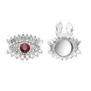 Button covers eye with strass and imitation pearls Silver-Red-Crystal-White