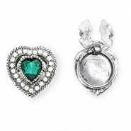 Button covers heart with imitation pearls Silver-Emerald Green-White