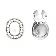 Button covers oval with imitation pearls Silver-White