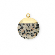 Natural stone charms Dalmatian Stone round Greige-Black-Gold