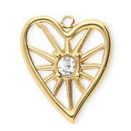 Stainless steel charms with strass heart Gold-Crystal