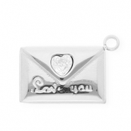 Stainless steel charms with strass envelope "Love you" Silver-Crystal