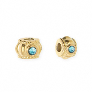 Stainless steel beads spacer with strass 6mm Gold-Blue